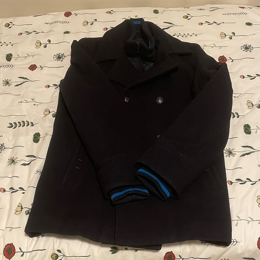 Boss Dark Blue Peacoat with Striped Cuffs